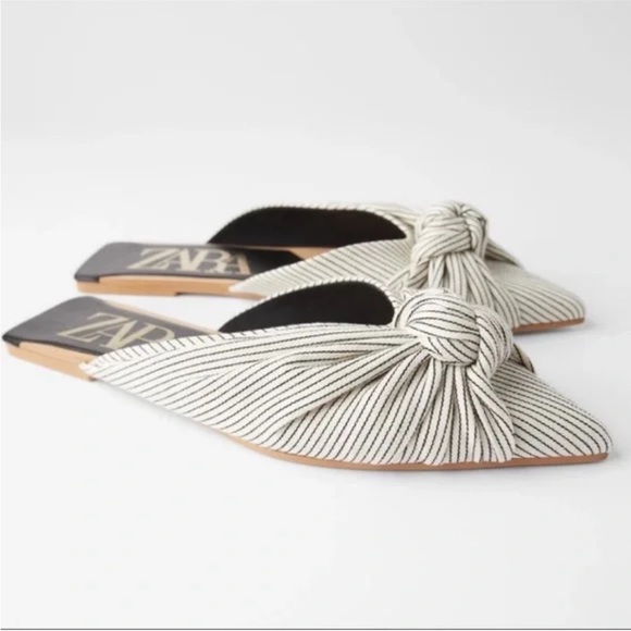 Zara Knotted Striped Mules Slip On Bow Flats size 40 US size 9 - Picture 2 of 12
